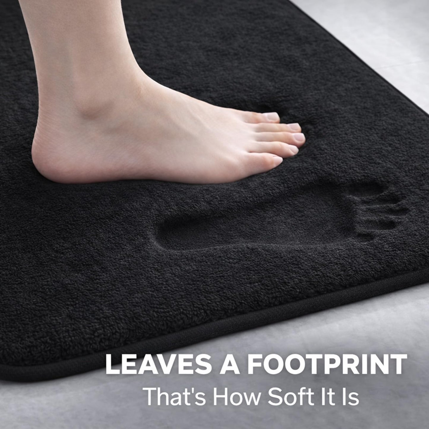 Uowuoiw Memory Foam Black Bathroom Rug Set 4-Piece, Soft & Supportive Bath Mat Set, Super Absorbent & Quick Dry, Non-Slip Backing, Machine Washable Rugs for Bathroom, Tub & Shower (Black)