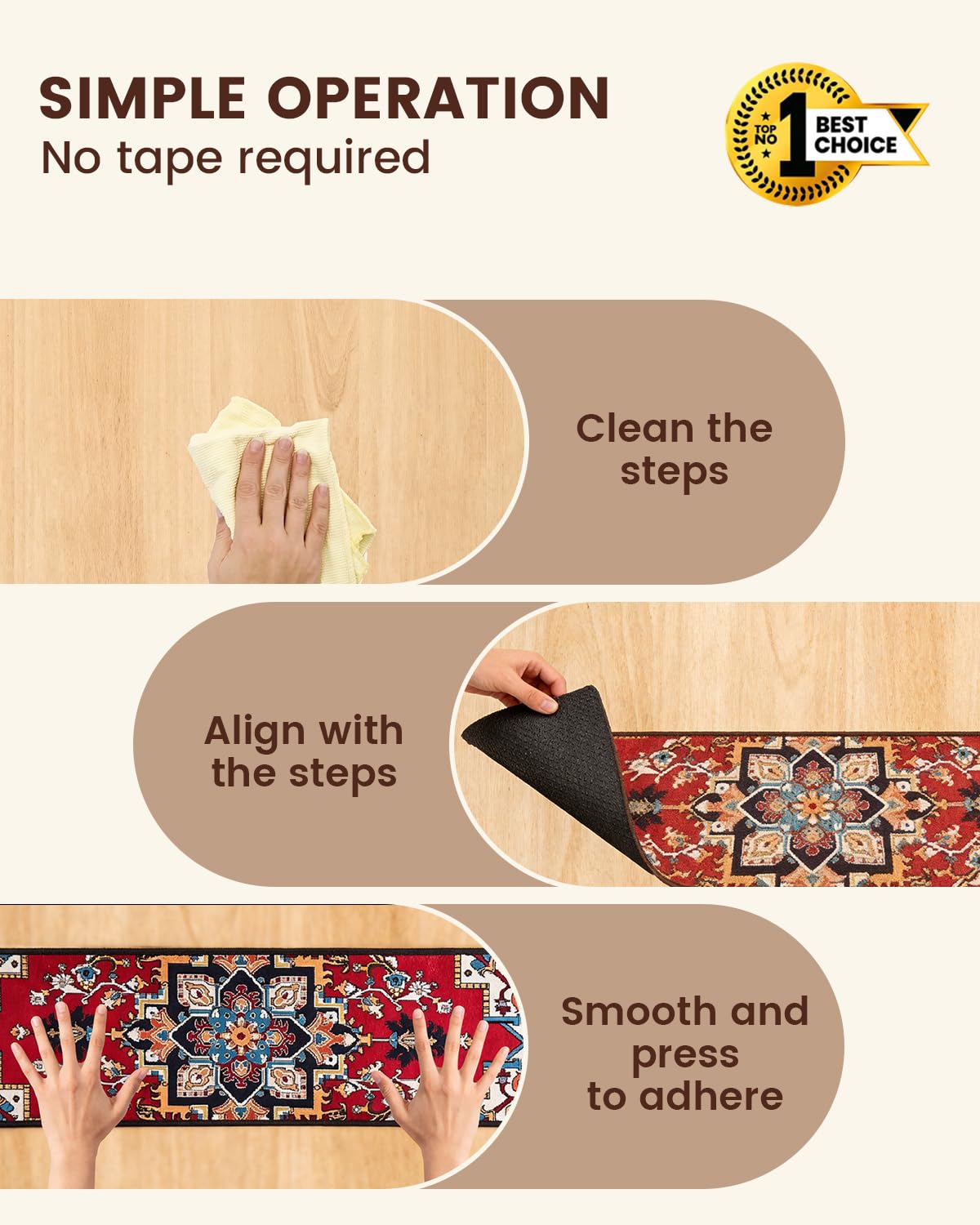 Non-Slip Stair Tread Set for Wood Steps: 16PCS - 15PCS 8"X 30" + 1PCS 30"X 30" Washable Stain Resistant Stair Carpet, Indoor Safety Stair Mat for Elderly, Dogs & Pets