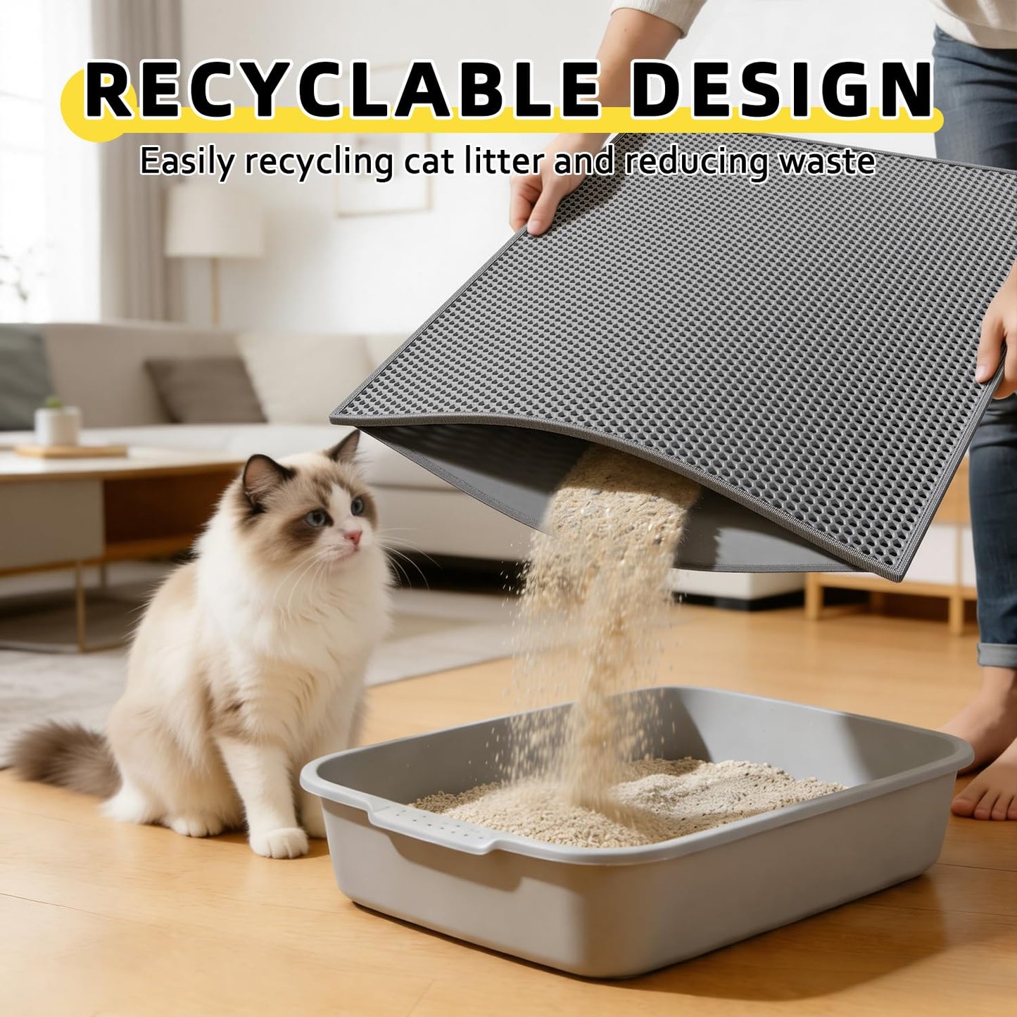 Kaxionage Cat Litter Mat, 30"X24" Large Double Layer Litter Trapping Mat, Waterproof/Urineproof, Easy to Clean Kitty Litter Mats for Floor, Scatter Control (Grey-2Pack)
