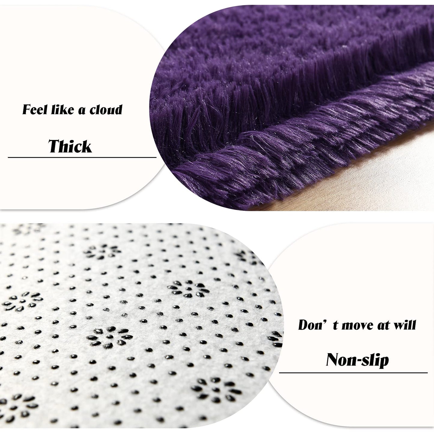 Rtizon Shag Area Rug for Bedroom, 4x6 Feet Fluffy Rugs for Girls Boy's Bed Bedside, Plush Carpet with Non-Slip Bottom for Living Room Office Dorm Nursery Room, Dark Purple