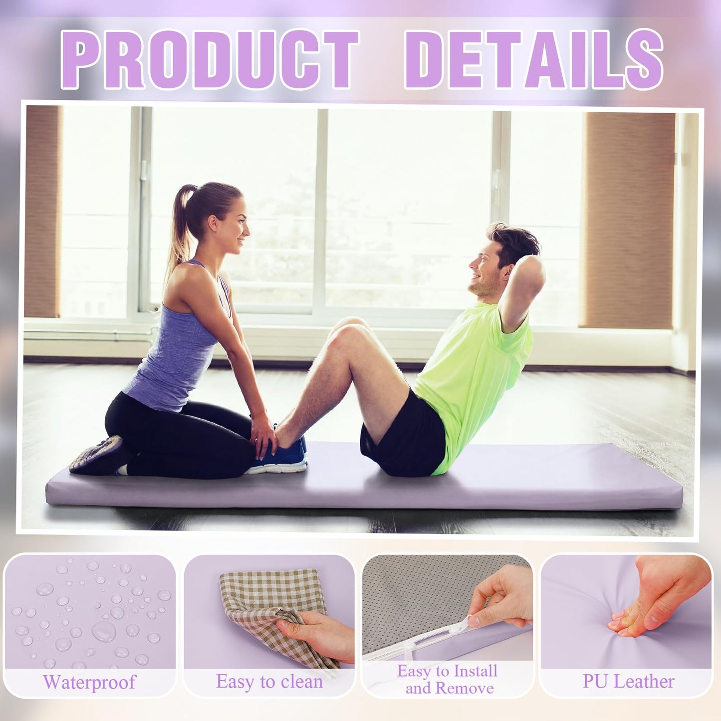 Lyrow 3 Inch 72"x 24" Thick Foldable Yoga Mat with Carry Strap, Non-slip Portable Foam Gym Mat for Yoga, Pilates and Stretching(Taro Purple)