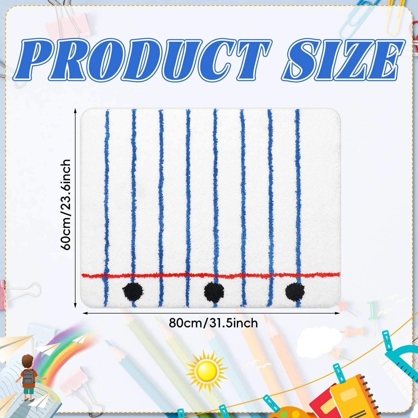 Tinideya 2.62 x 1.97 ft Lined Notebook Reading Corner Rug Paper Shaped Plush Non-Slip Mat for Back to Schoo Library Reading Nook Nursery Playroom Bedroom First Day of School Decor