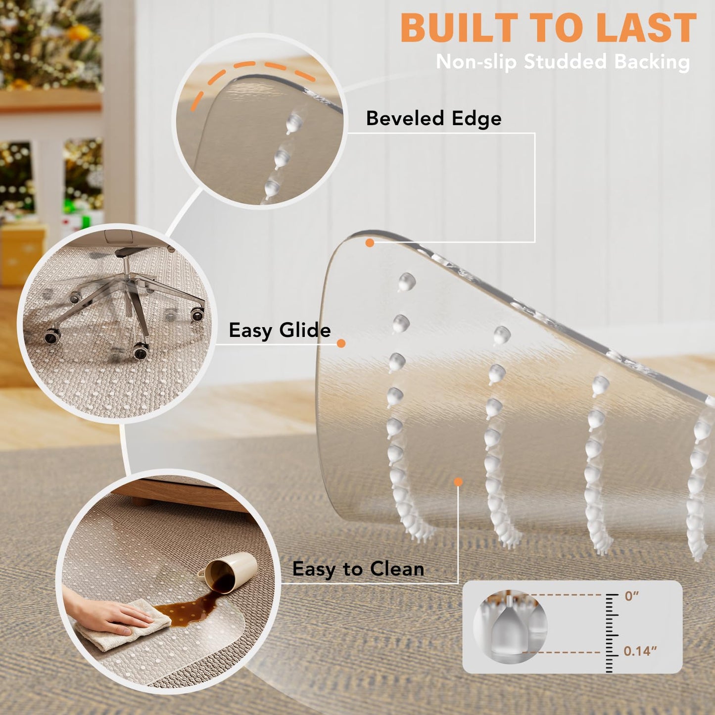 Office Chair Mat for Carpet, 48" x 60" Clear Desk Chair Mat with Lip, Heavy Duty Plastic Floor Protector for Low Pile Carpet, Smooth Easy Glide Under Desk for Office or Home