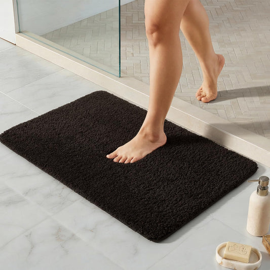 TYUU Black Bathroom Rug, Ultra Soft Bath Rugs Non Slip Washable, Super Absorbent Quick Dry Bath Mat with Rubber Backing for Bathroom Floor, Shower, or Sink, Black 20" x 30"