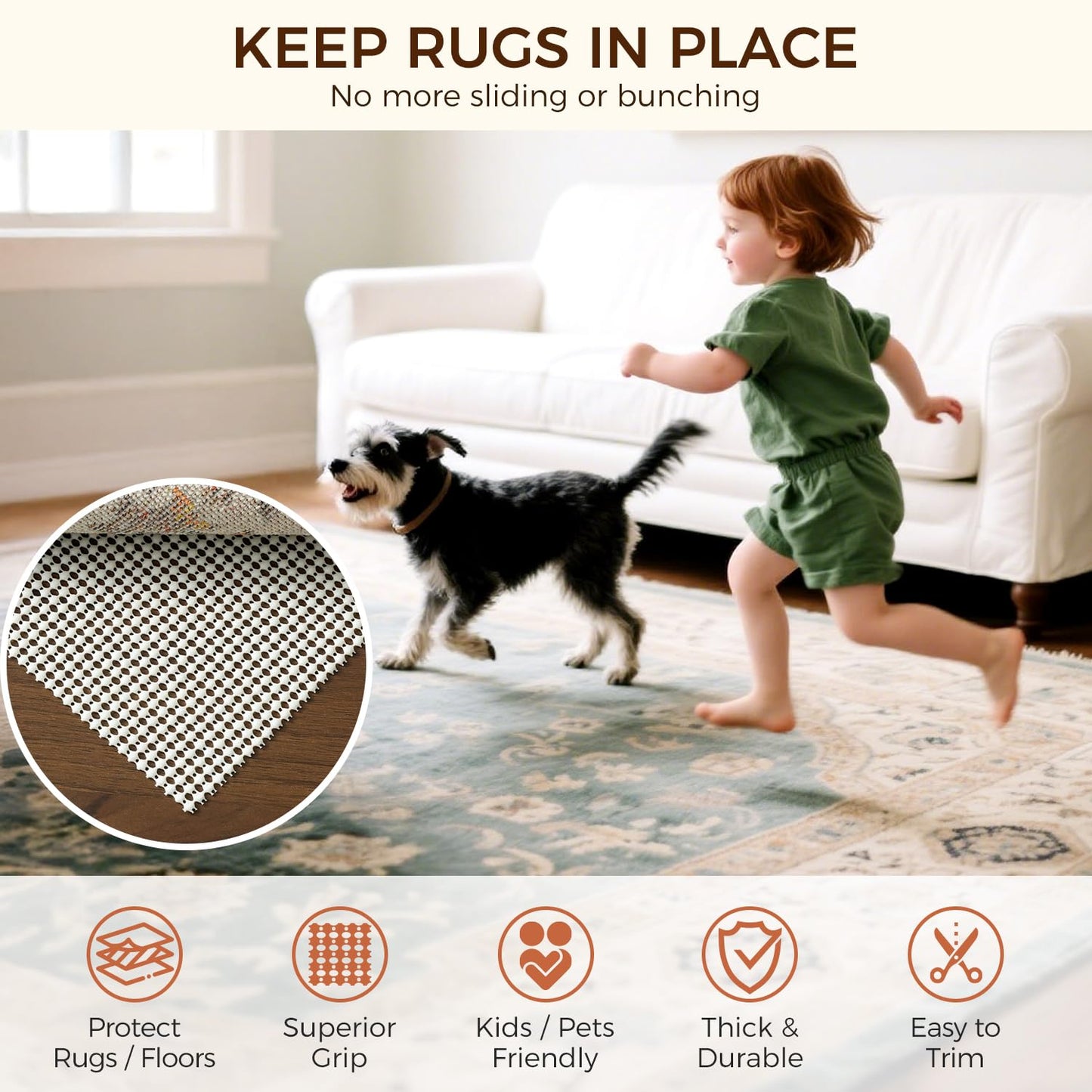 BAGAIL BASICS 2 x 3 FT Rug Pad Gripper for Hardwood Floors, Non Slip Rug Pads for Area Rugs, Extra Thick Under Rug Padding, Protect Your Rugs & Floors