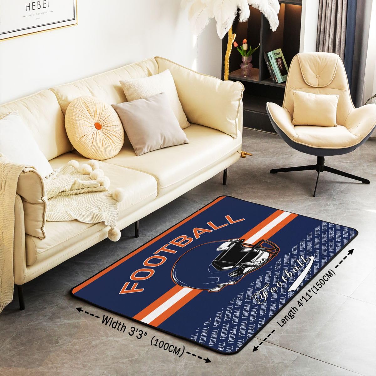 Feelyou Football Area Rug 5x7 Polyester Living Room Rugs for Bedroom Football City Decor Carpet Sports Games Indoor Floor Mat Soft Non-Slip