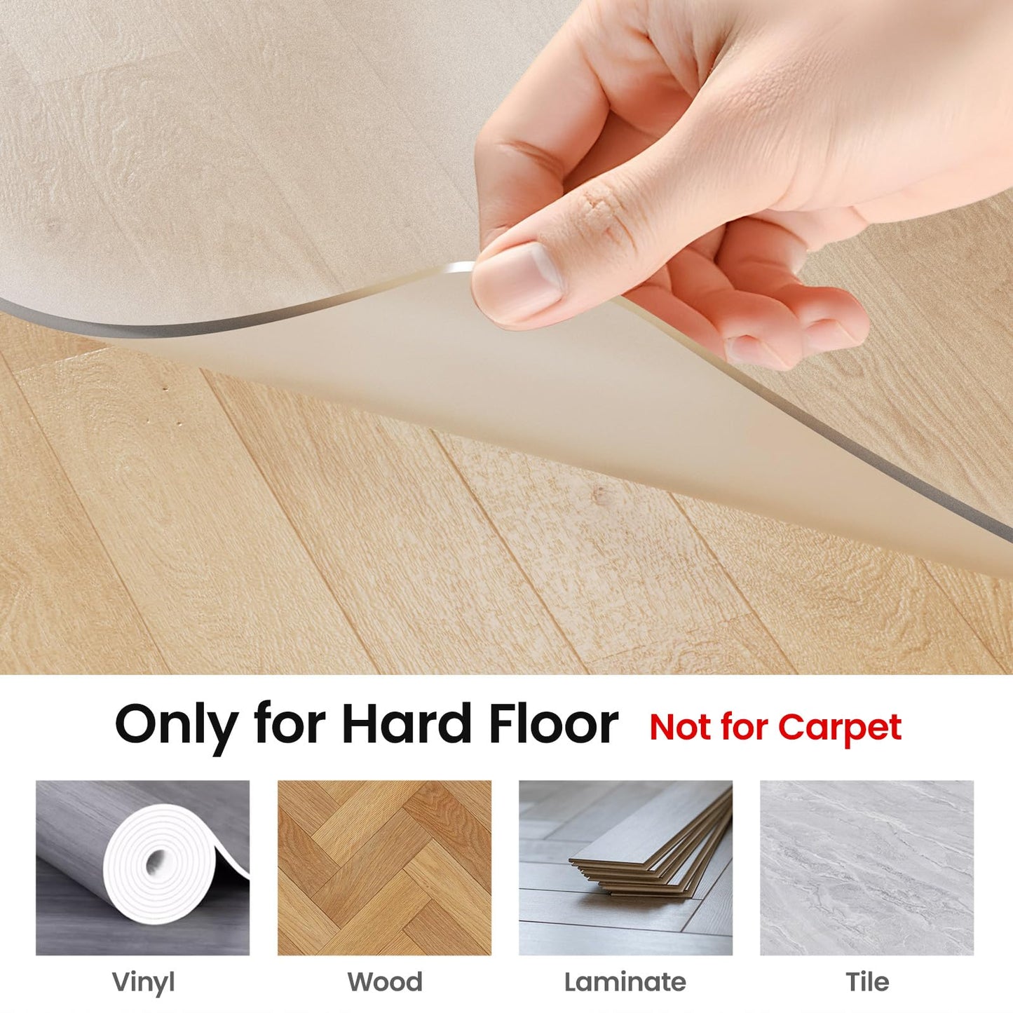 Delamu Chair Mat for Hardwood Floor, 45"×53" Large Office Desk Mat for Rolling Chairs, Computer Gaming Desk Mat, Floor Protector for Home Office, Transparent, Not for Carpet
