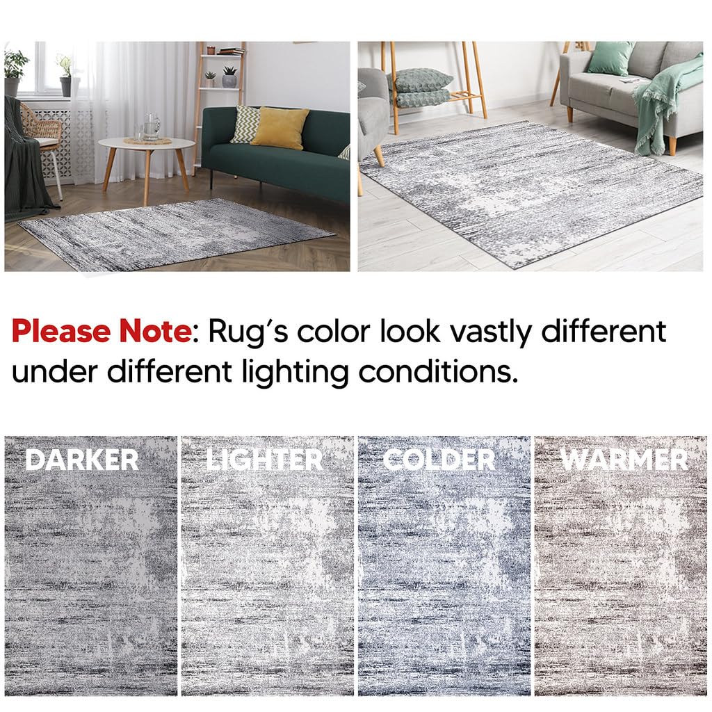 Keen Home Design Area Rugs - 63" Square Non-Shedding, Thick Pile Abstract Rugs for Kitchen, Living Room, Bedroom, Dining Room, Entryway - Size: 5'3" Square, Abstract Cream/Grey