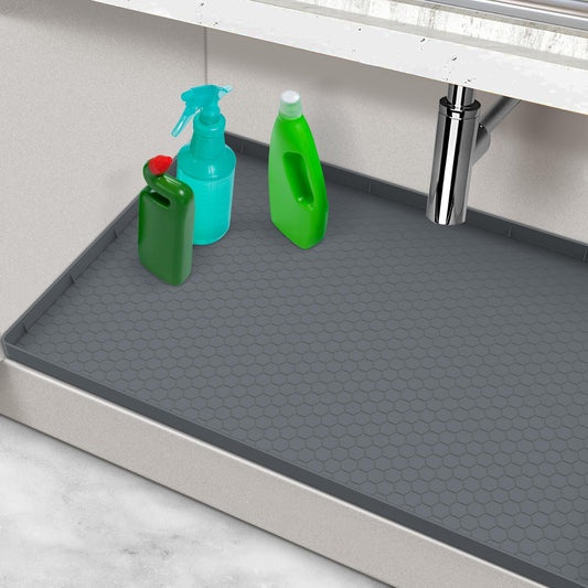 Under Sink Mat 28" x 22", Silicone Under Kitchen Sink Mat, Waterproof Under Sink Protector Mat, Shelf Liners Cabinet Liner for Kitchen and Bathroom, Gray