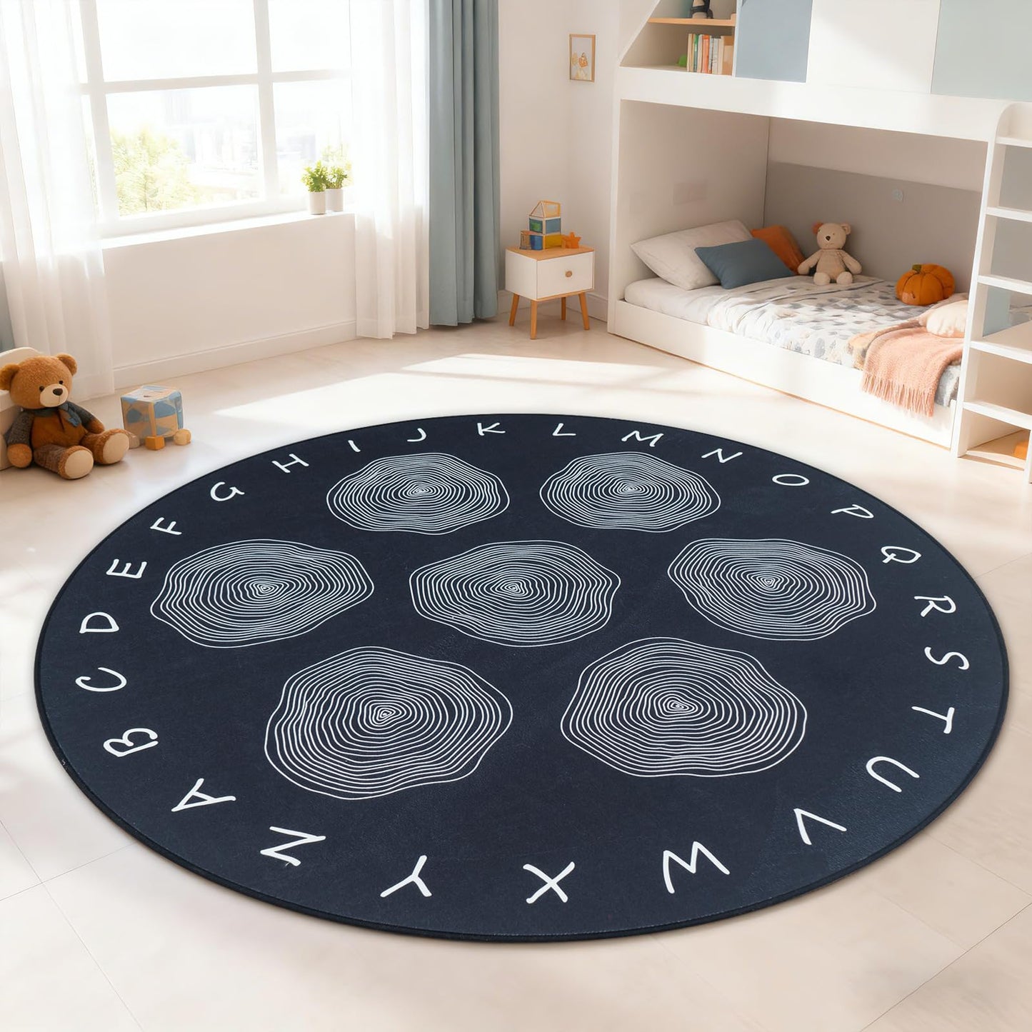 Large Classroom Rugs, ABC Alphabet Educational Area Rug for Kids,6ft Non-Slip Circle Abstract Carpet for Girls and Boys Bedroom,Carpet for Elementary Classroom,Play Rug 7 Seats,Nursery Rugs Washable