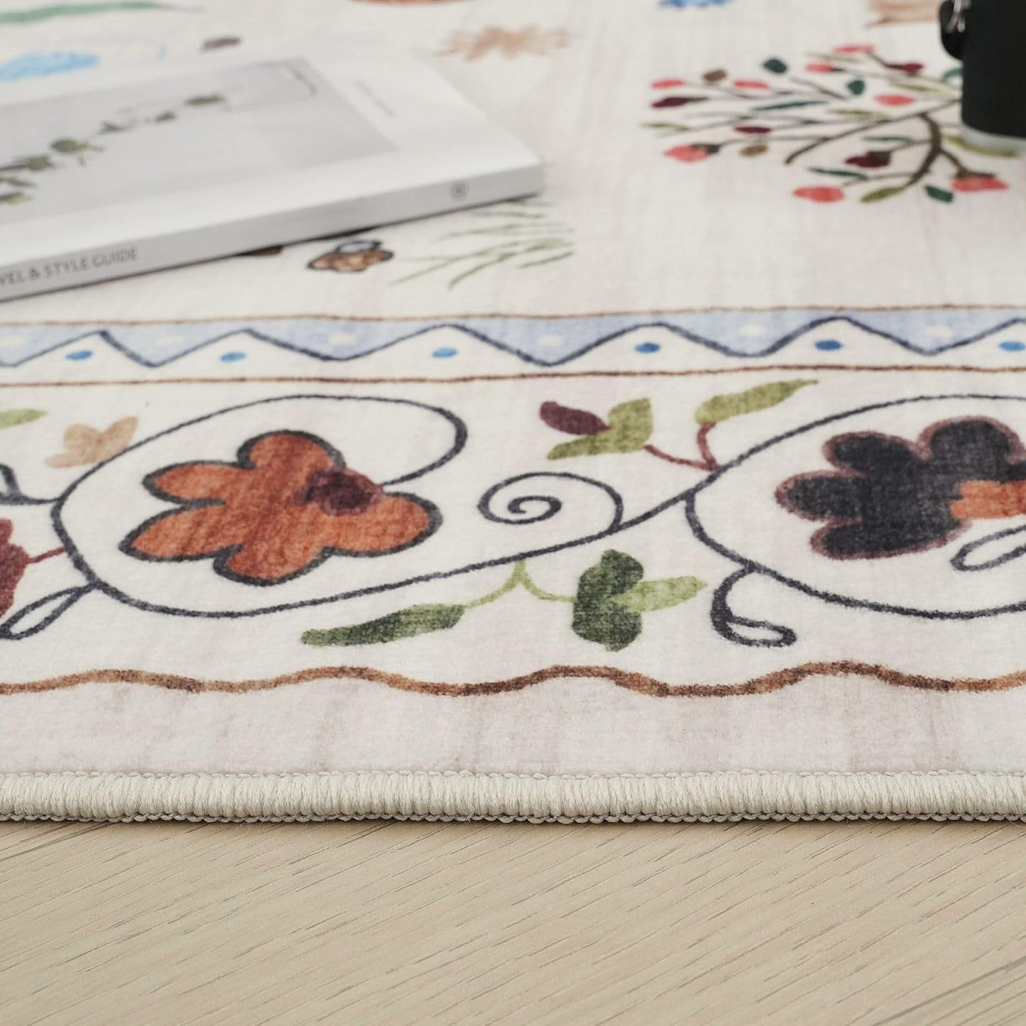 Rugcomf Runner Rug for Kitchen Non Slip 2'6''x8' Washable Rugs with Rubber Backing Soft Floral Animal Cat Carpet Runner for Kitchen Laundry Bedroom Bathroom, Beige