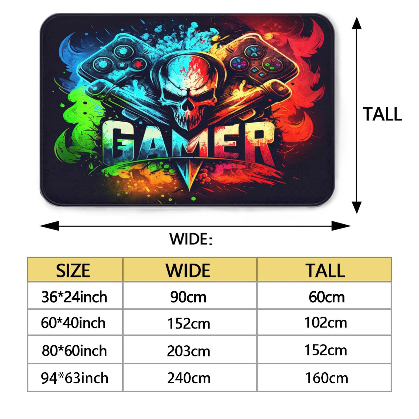 NEBOTON Gaming Area Rug, Small 36x24in, Modern Multicolor, Tufted Gaming Pattern, Non-slip, Quick-drying, Bedroom Game Room Gift