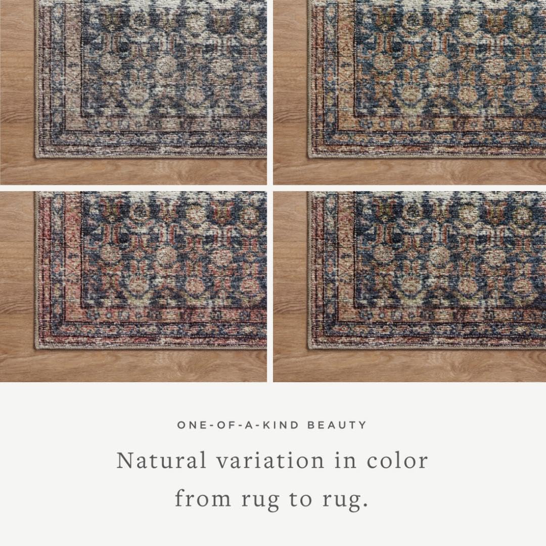 Loloi Amber Lewis Billie Collection, Ocean & Brick 7'-6" x 9'-6" Area Rug – Antique & Distressed Accent Rugs for Living Room, Bedroom, Entryway & Hallway, No Shed High Traffic Area Home Decor Rug