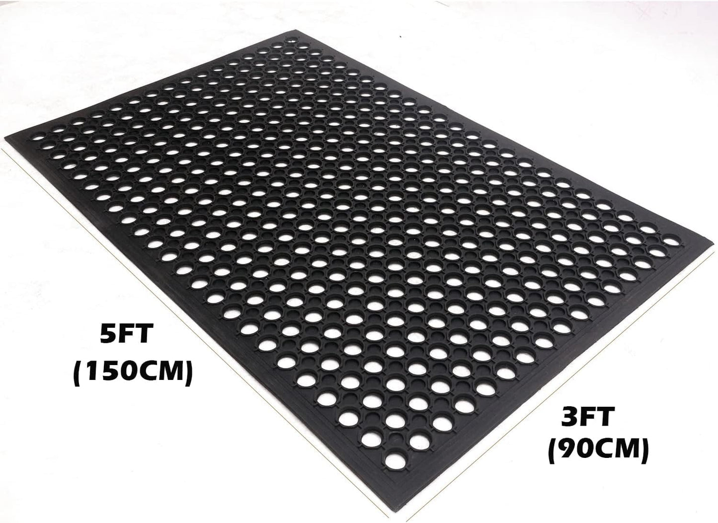 Commercial Rubber Floor Mats 3FT x 5FT Anti-Fatigue Rubber Matting with Drainage Holes Heavy Duty Doormat for Restaurant Industrial Garden Bar Bathroom Indoor Outdoor Wet Area