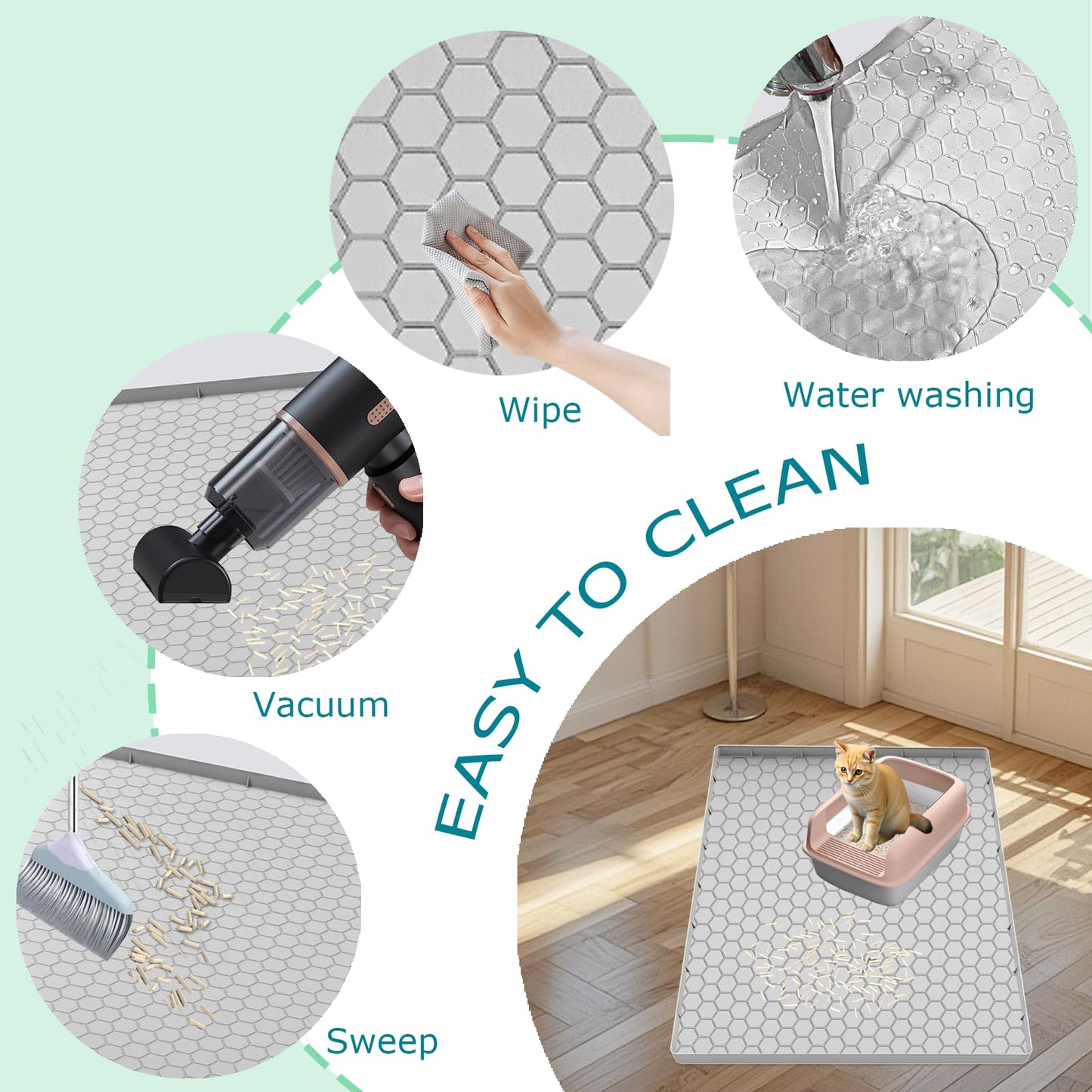 JSXZWOO Cat Litter Mat for Litter Box, Silicone Large Cat Litter Trapping Mat - 25x19 in, Waterproof & Non-Slip, Durable & Easy Clean, Light Grey