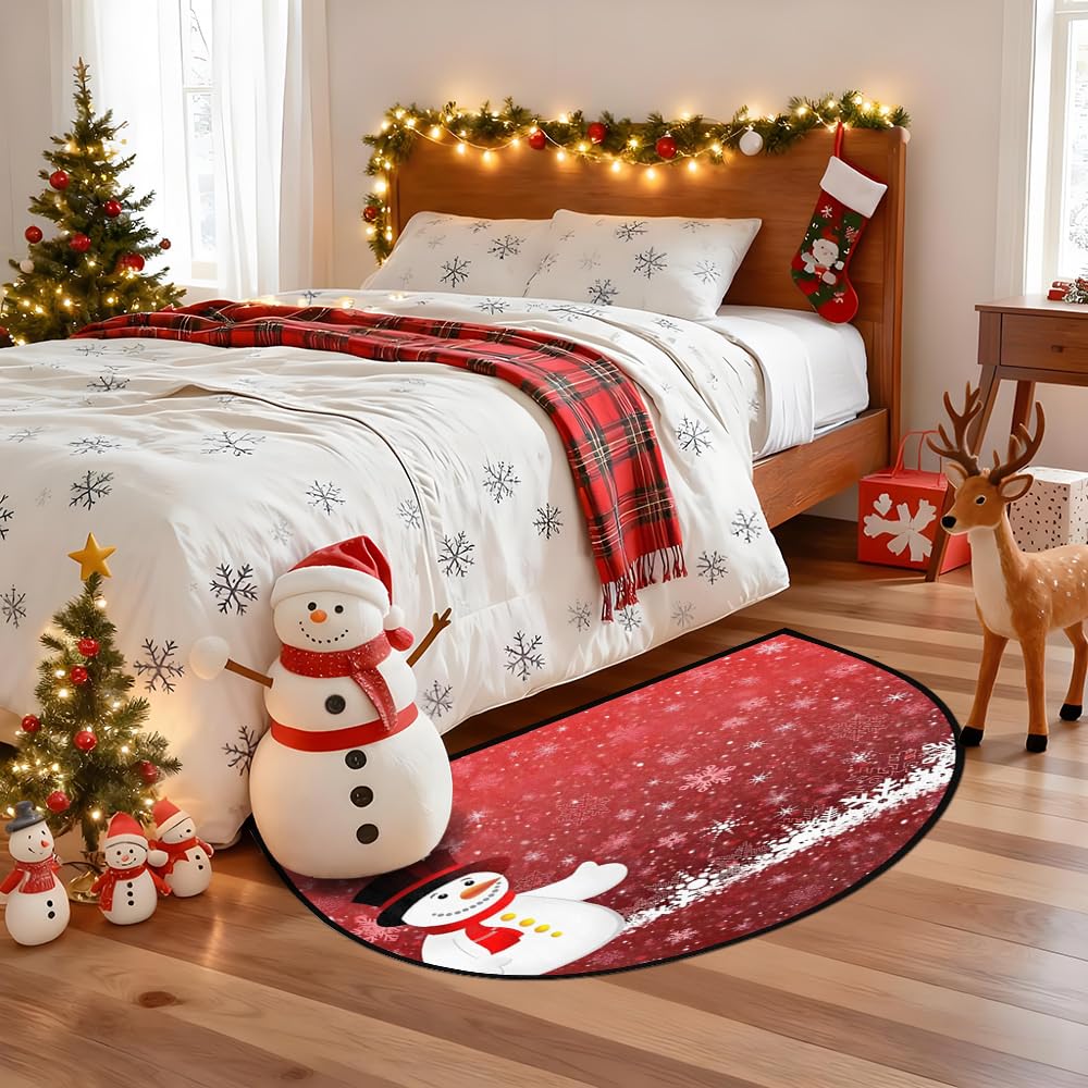 Christmas Door Mat for Outdoor Indoor Welcome Mat Snowman Red Half Round Doormat Christmas Entryway Rug 24" x 36" Holiday Door Mats for Home