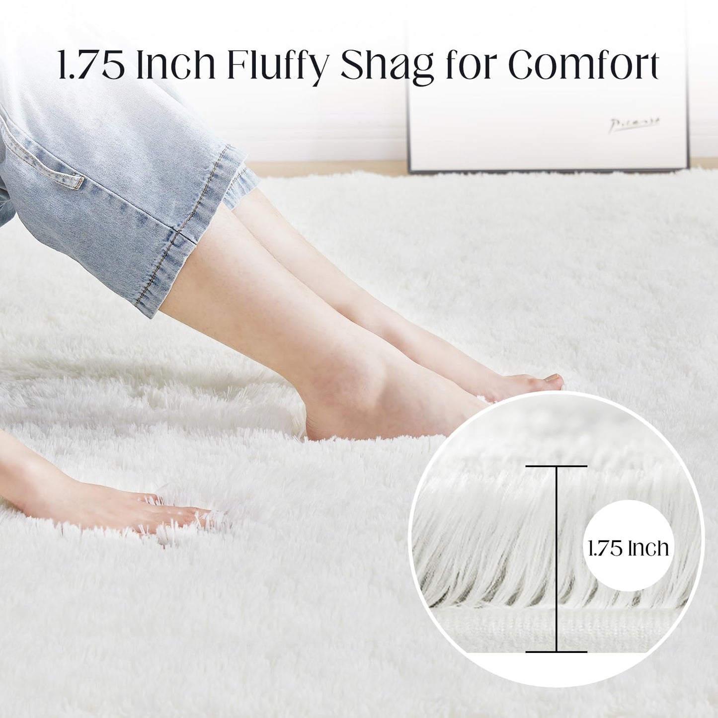 Puremy Fluffy White Rugs for Bedroom, 5x7 Plush Cream Area Rugs for Living Room, Non-Slip Shag Floor Carpet for Kids Room, Girls Room, Bedside, Playroom, Indoor Decor