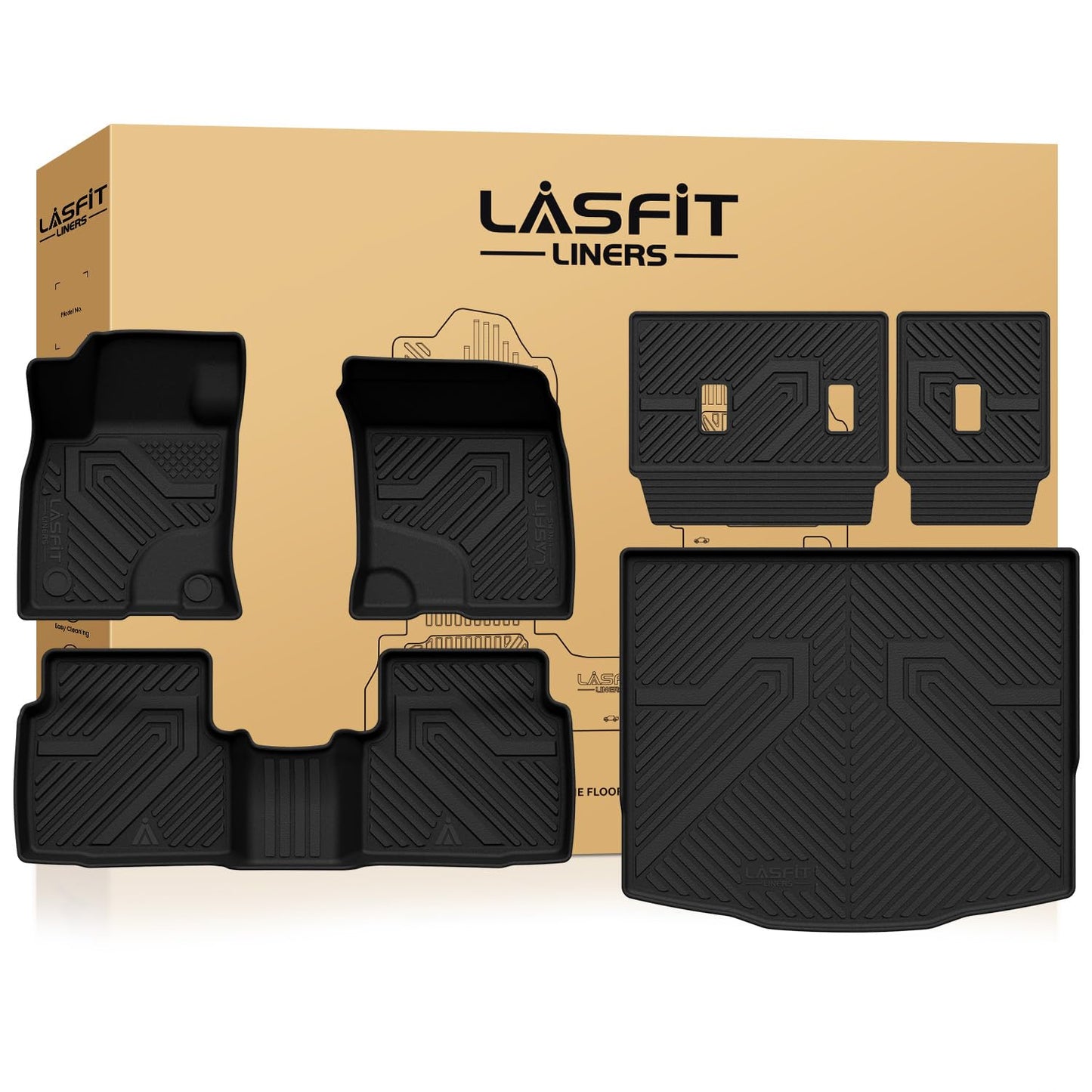LASFIT Floor Mats and Cargo Liner for Ford Escape Gasoline 2020-2025 2026 (NOT for Hybrid Models) All Weather Protector TPE Custom Fit Car Floor Liners, 1st & 2nd Row & Trunk Set, 4PCS Black