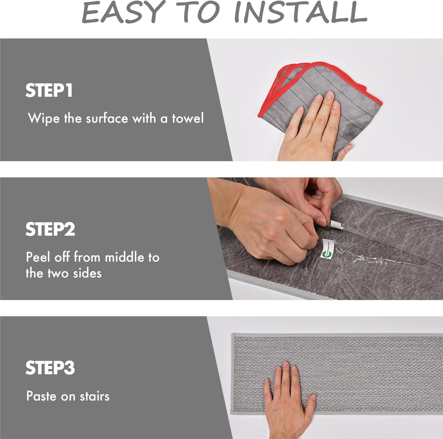 Carpet Stair Treads for Wooden Steps Indoor | Stair Treads Non Slip | Traceless Self Adhesive Stair Runner | Gray 7 Pcs