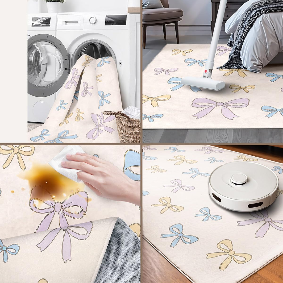 Bildenly 3x5 Area Rug with Bow-Knot Pattern, Washable Rug for Girls Bedroom, Non-Slip Small Living Room Carpets, Baby Bedside Indoor Rug, Stylish Decor for Girl Couples Pet
