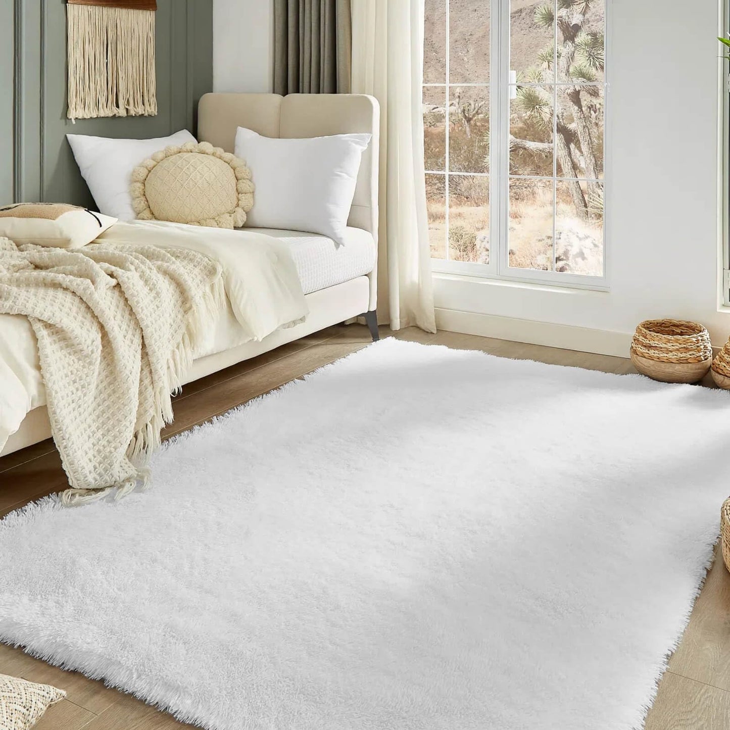 Floralux 5x7 Area Rugs for Living Room, White Shag Rug for Bedroom, Ultra Soft High-Pile Plush Indoor Carpets for Living Room, Playroom, Nursery