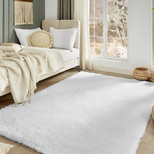 Floralux 5x7 Area Rugs for Living Room, White Shag Rug for Bedroom, Ultra Soft High-Pile Plush Indoor Carpets for Living Room, Playroom, Nursery