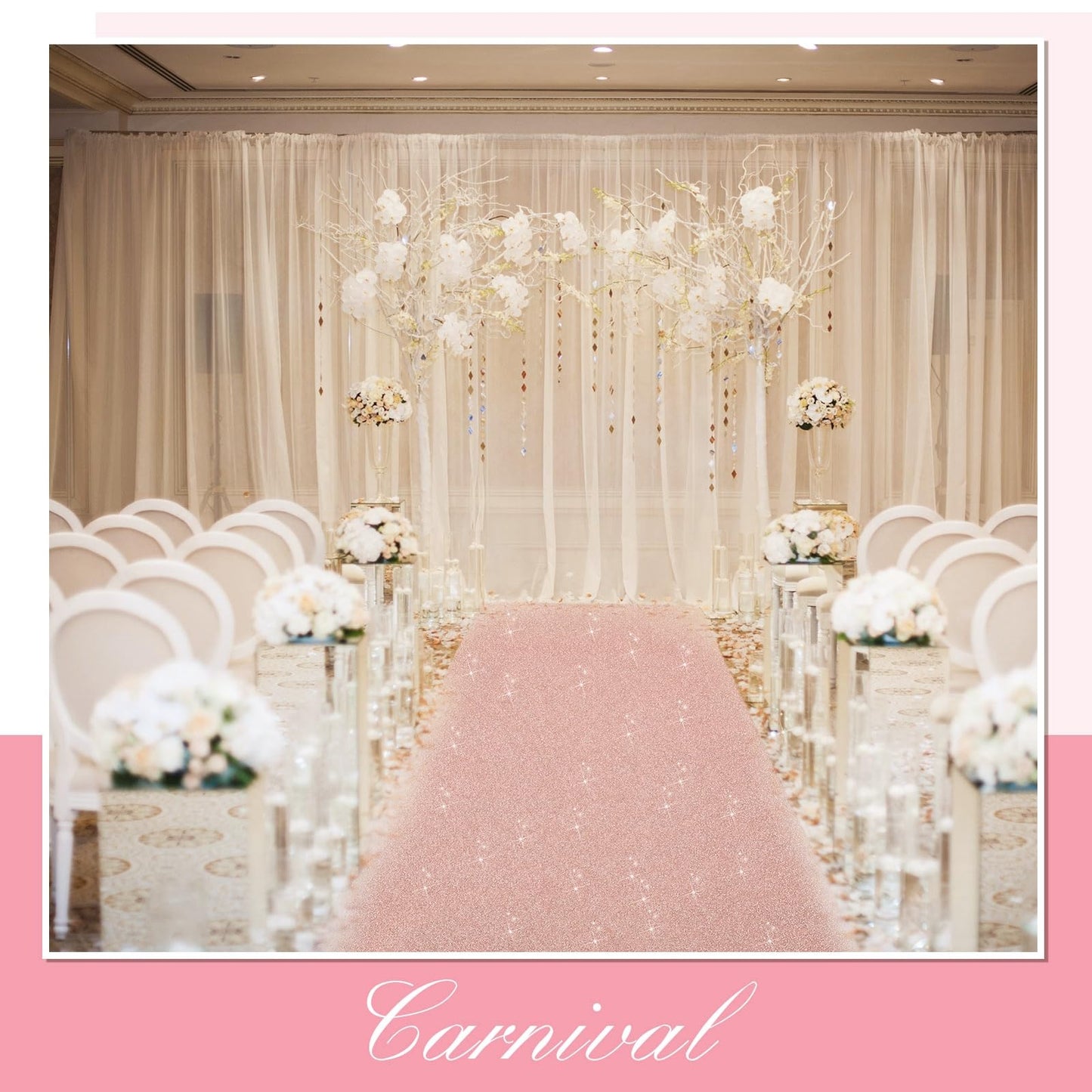 Shihanee Sequin Aisle Runner for Wedding Glitter Rug with Carpet Tape Sparkly Prom Outdoor Floor Birthday Carpet Runner for Ceremony Event Graduation Party(2 x 15 ft,Rose Gold)
