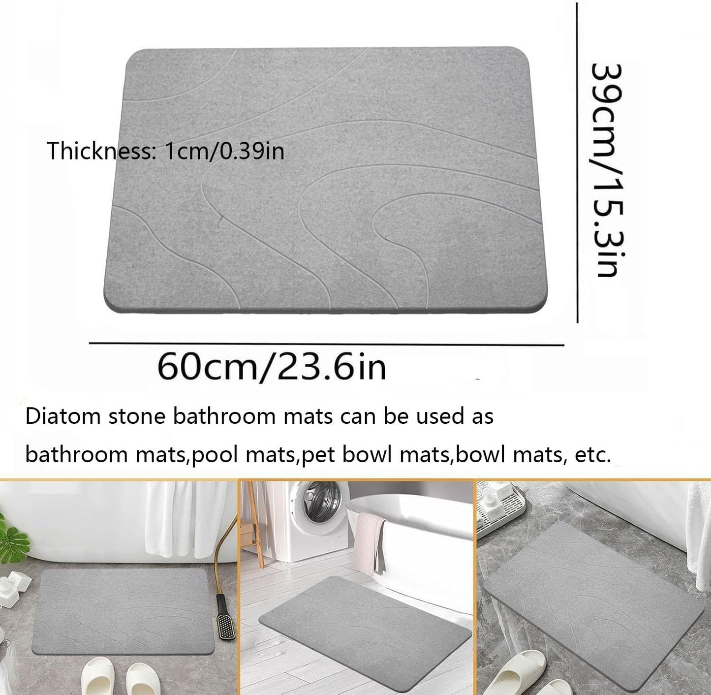MORANDI Diatomaceous Earth Shower Mat - Super Absorbent, Quick Drying, Non-Slip Natural Hard Stone Bath Mat for Bathroom, Easy to Clean (Light Gray)
