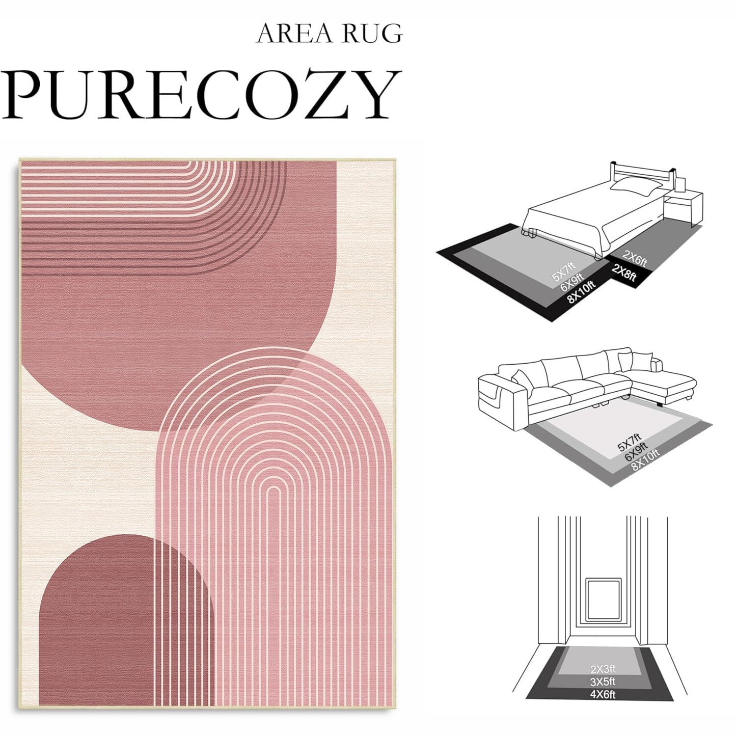 Boho Large Area Rug 4x6 for Living Room Bohemian Rugs Machine Washable Modern Geometric Rug Non Slip Printed Low Pile Indoor Floor Carpet for Dining Room Bedroom Office,Pink