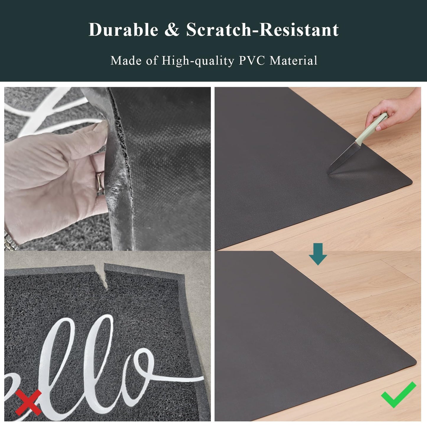 FURKIT Front Door Mat Indoor Outdoor, Waterproof Low Profile Entrance Mat for Back Door, Leather-Look Soft PVC Rug for Entryway, Easy Clean and Stain Resistant Doormat, Dark Gray, 2×3 ft