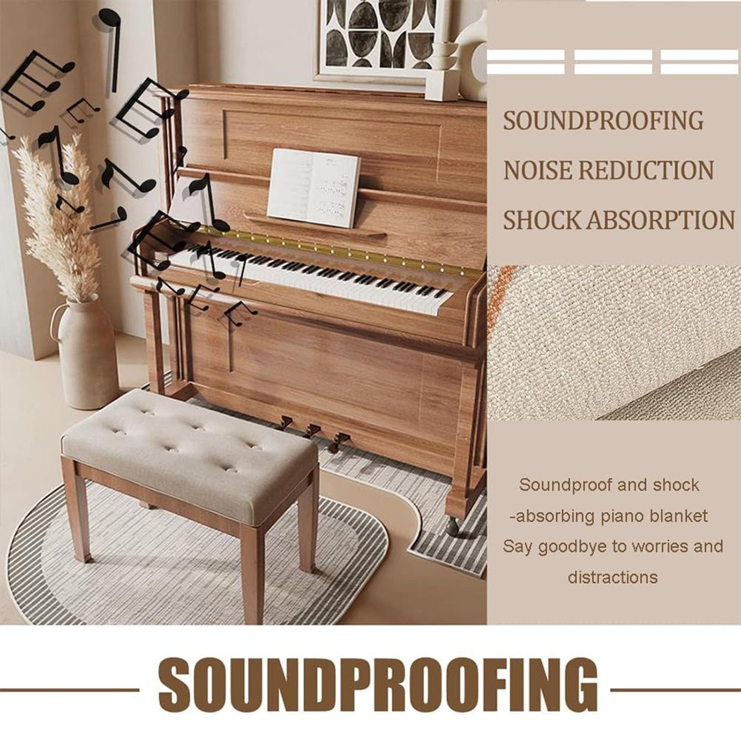 Soundproof Rug for Piano, Upright Piano Carpet Protector Sound Dampening Non-Slip, Rug Set(E)