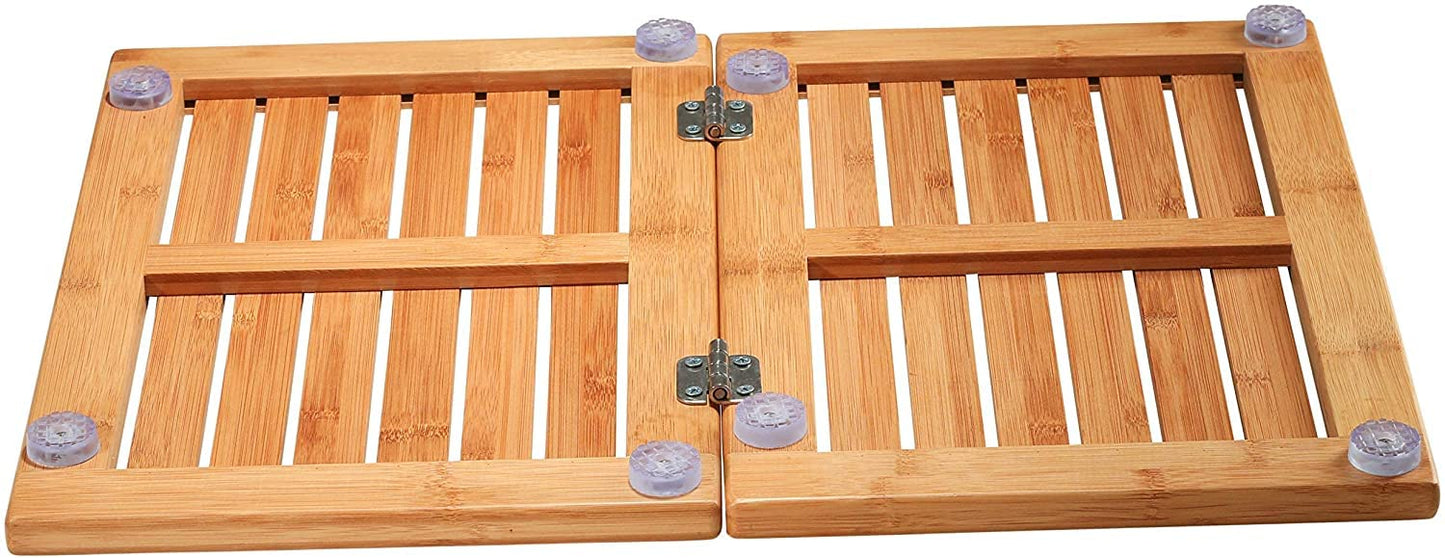 Bamboo Bath Mat - Foldable Wooden Shower Mat, Non-Slip Bamboo Bathroom Mat for Indoor/Outdoor Use, Spa & Sauna Floor Mat, Wood Bath Mat 24" x 18"
