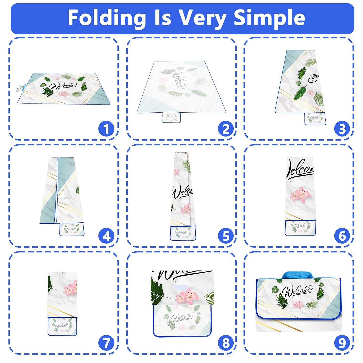 DanCoom Picnic Blanket, Foldable Waterproof Sand Mat, Extra Large Picnic Blanket Outdoor Picnic Mat Beach Blanket for Park Grass Camping Hiking Travel Family Concerts
