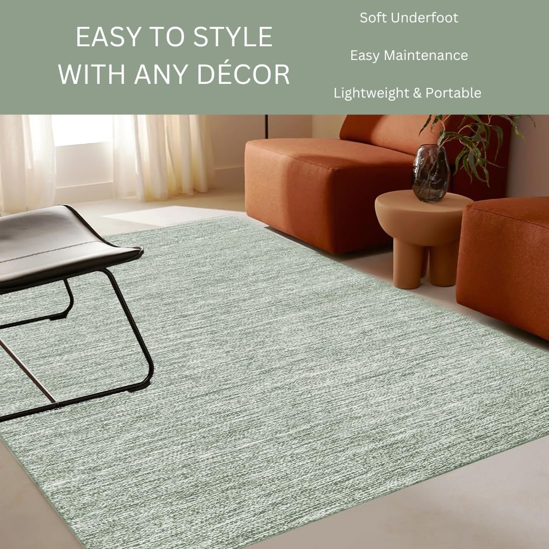 CottonCove Hand Woven Area Rug 4x6 Feet - Rustic Farmhouse Bohemian Accent Rug for Living Room Bedroom Kitchen Entryway Floor Mats - Ideal for High Traffic Areas 100% Cotton Rag Rug Green