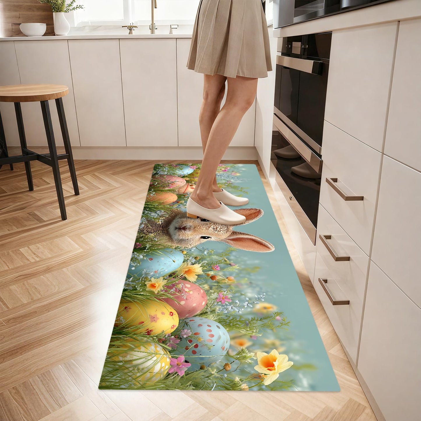 LEIWEIHOPE Runner Rug 20x47 inch, Non-Slip Waterproof Laundry Room Rug,Spring Summer Holiday Kitchen Runner with Festive Designs,Indoor Decorative Mat for Home (Rabbit, 20x47 inch)