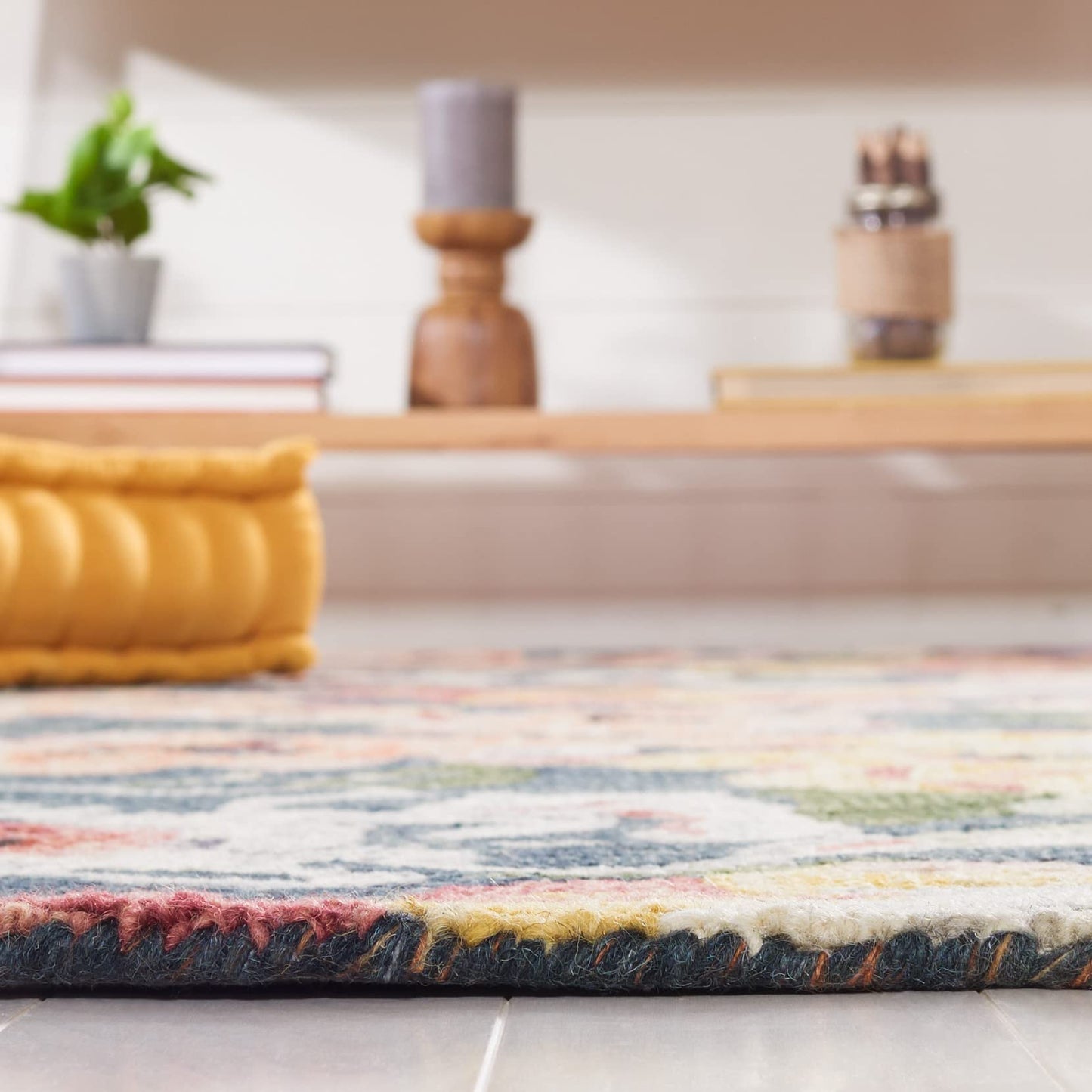 SAFAVIEH Blossom Collection Area Rug - 5' x 8', Blue & Purple, Handmade French Country Floral Wool, Ideal for High Traffic Areas in Living Room, Bedroom (BLM463M)