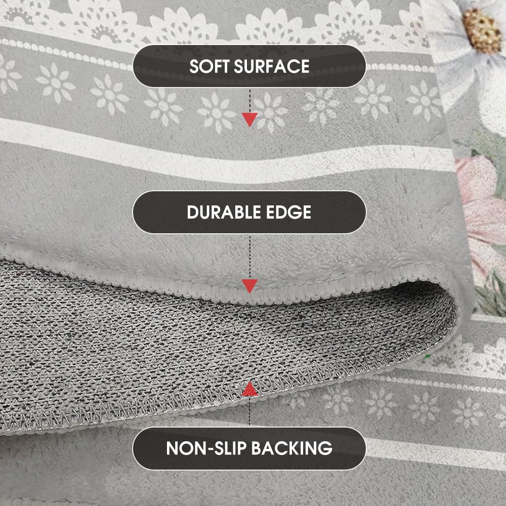 Artoid Mode Grey Butterfly Flower Spring Area Rug, Summer Home Decor Low-Profile Non-Slip Washable Large Rug for Living Room Bedroom Farmhouse Dining Room Kids Playroom 5x7 Feet