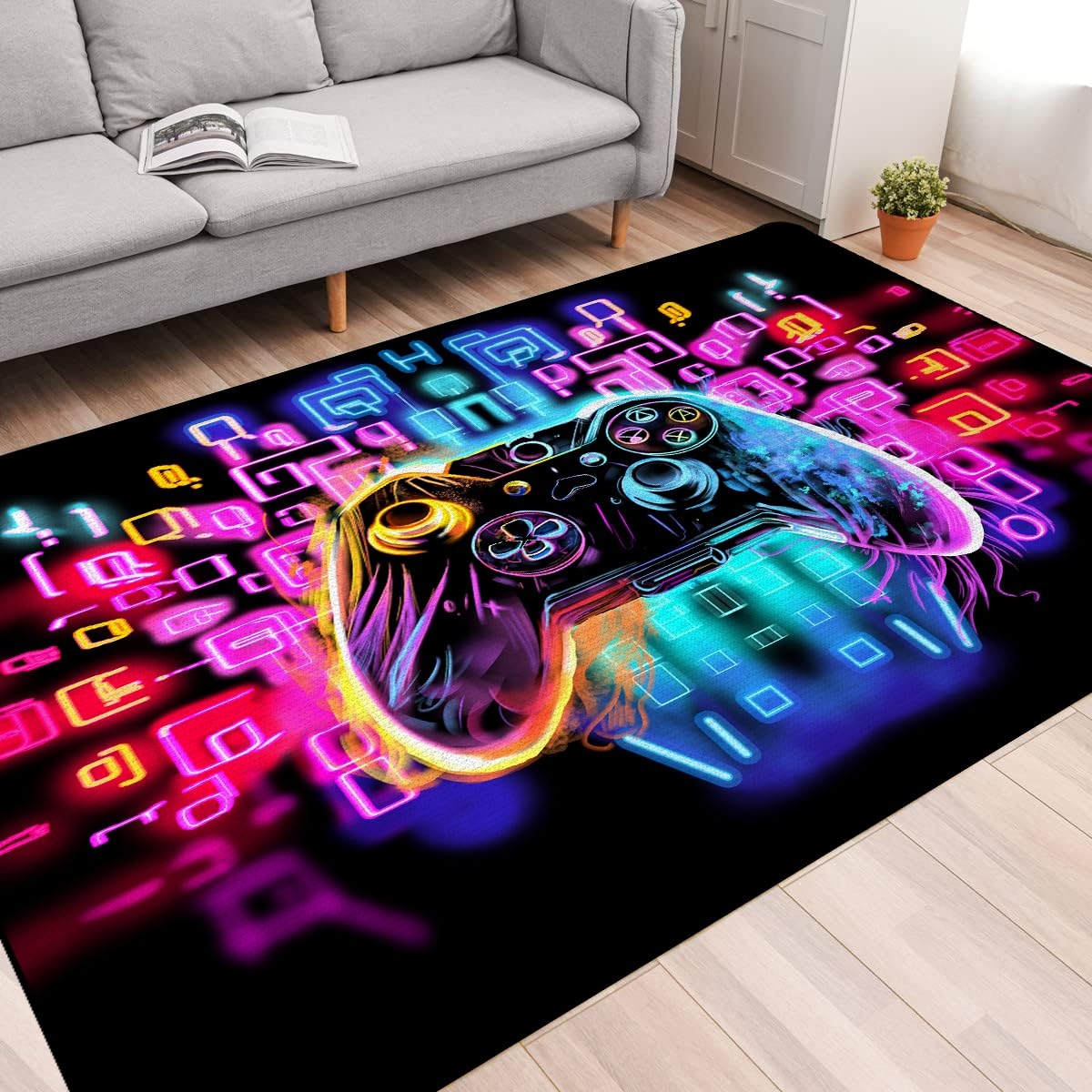 Gaming Area Rugs for Boys Cool Gamer Control Carpets for Bedroom Large Non Slip Area Rugs for Playroom