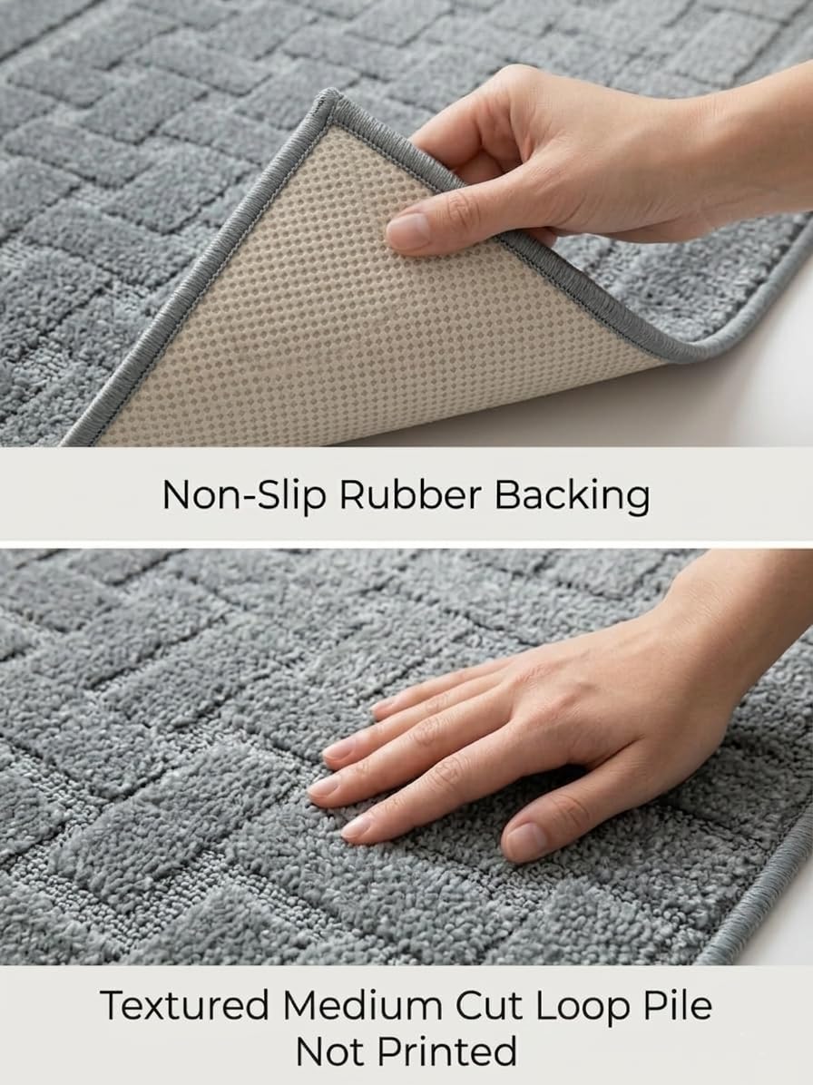 Runner Rug 15 ft, Non-Slip Washable Rug, Grey Textured Carpet for Kitchen Hallway Entryway, Rubber Backing, Indoor, Rolled in Box (26" x 15'), Custom Length Floor Runner
