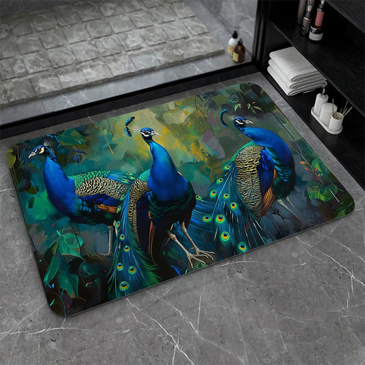 ZHUZHISHAN Bath Mat-Bathroom Rug，Three Peacocks-Absorbent Non Slip Quick Dry Stain Resistant Easy to Clean Care Shower Rug for Bathtub Shower Room 16×24Inch (40 * 60cm)