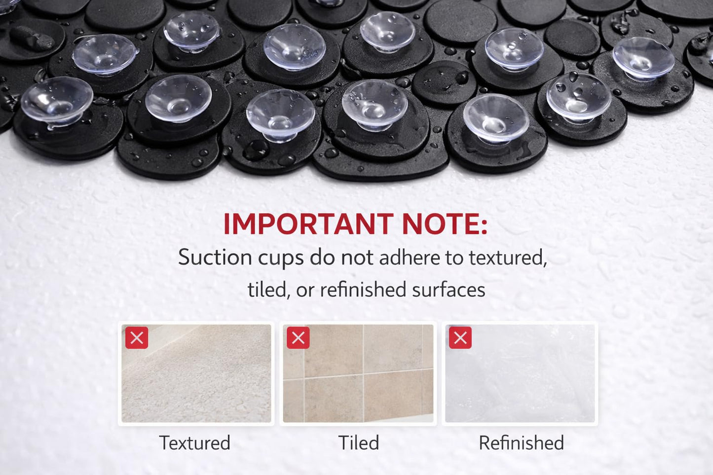 Non-Slip Pebble Bath Mat – 27" x 14" Black Oval Tub Mat with Suction Cups, PVC Shower & Bathtub Safety Mat – Dependable Industries Inc. Essentials