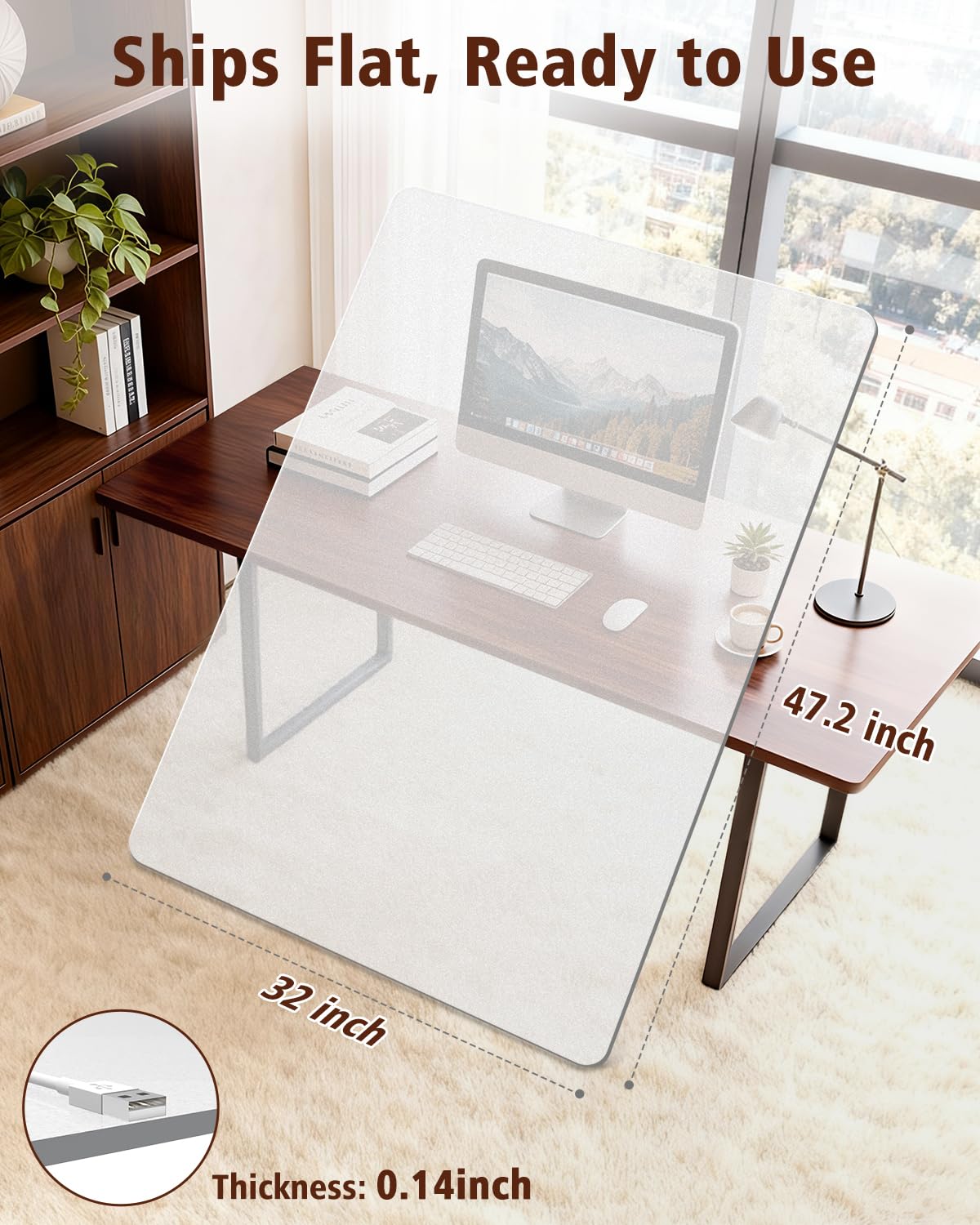Soimeat Hard Frosted Office Chair Mat for High Pile Carpet and Hardwood Floor, 32" x 47.2" Anti-Slip Computer Rolling Chair Mat, Heavy Duty Chair Pad Under Desk Carpeted Floor Protector for Home, 1PCS