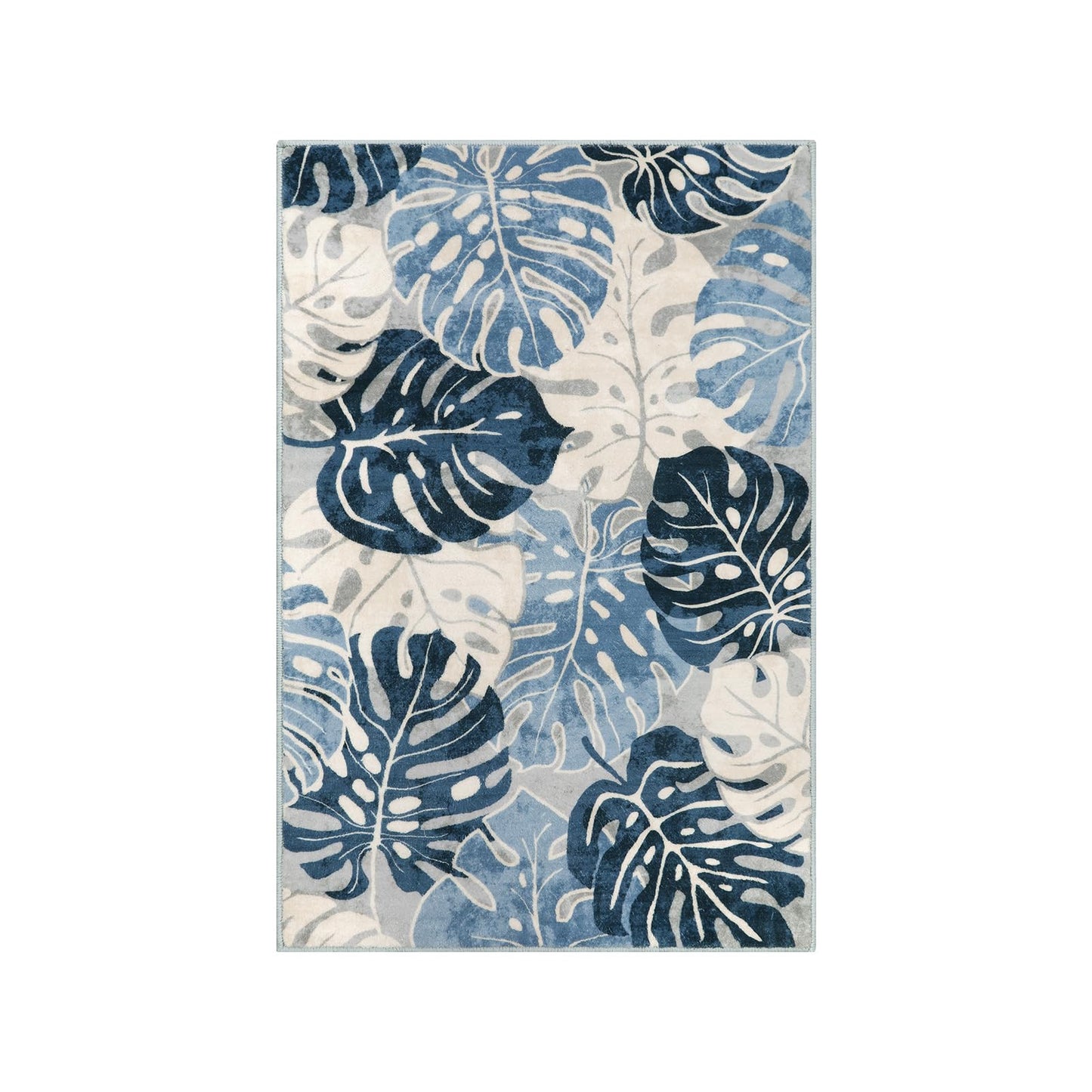 Wonnitar Leaf 2x3 Kitchen Rug, Small Bathroom Blue Rug, Washable Bedside Accent Mat, Monstera Plant Coastal Non-Shedding Soft Entryway Floor Carpet for Laundry Room Entrance Bath