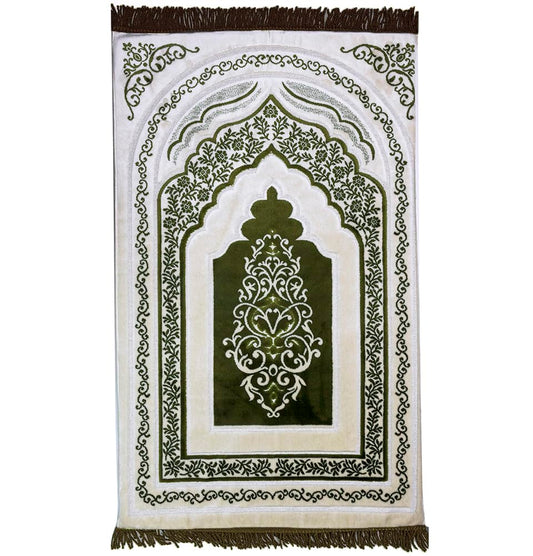 Modefa Foam Padded Prayer Rug | Thick Prayer Mat with Knee Cushion Memory Foam Prayer Mats | One Inch Thick Soft Velvet Islamic Praying Mat Luxury (Olive)