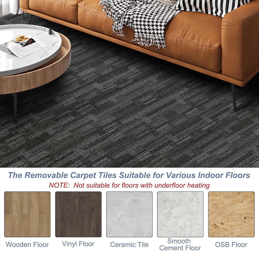 Petgrow Commercial Carpet Tiles, 24" x 24" Squares, 18 Tiles, 72 sq ft, Non-Slip Soft Floor Carpet for Office, Bedroom, Living Room,Easy DIY Installation with Flexlok Tabs (1 Box Sample,Gray)