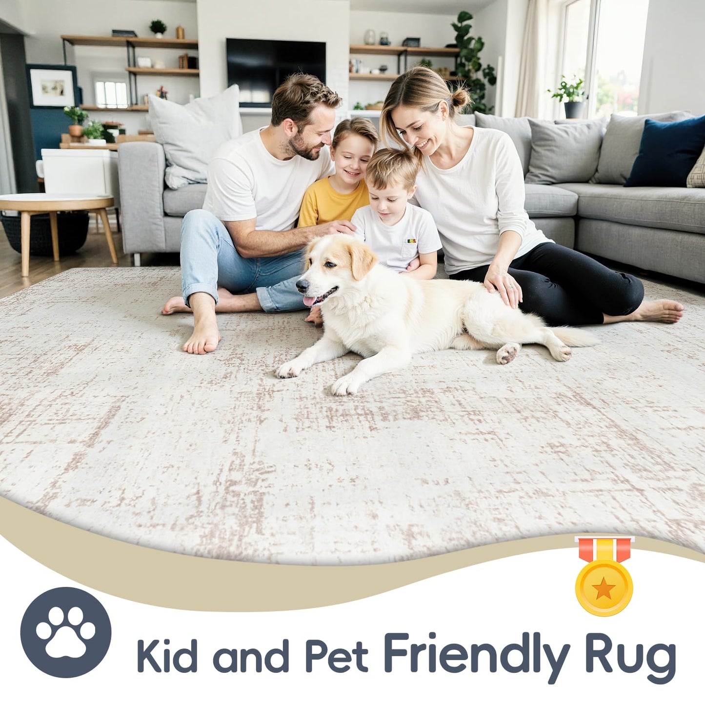 5x8 Area Rugs for Living Room Washable Rug: Anti-Skid Abstract Modern Living Room Rug Soft Thin Carpets Indoor Floor Non-Shedding Carpet for Bedroom Dining Farmhouse Nursery Beige White