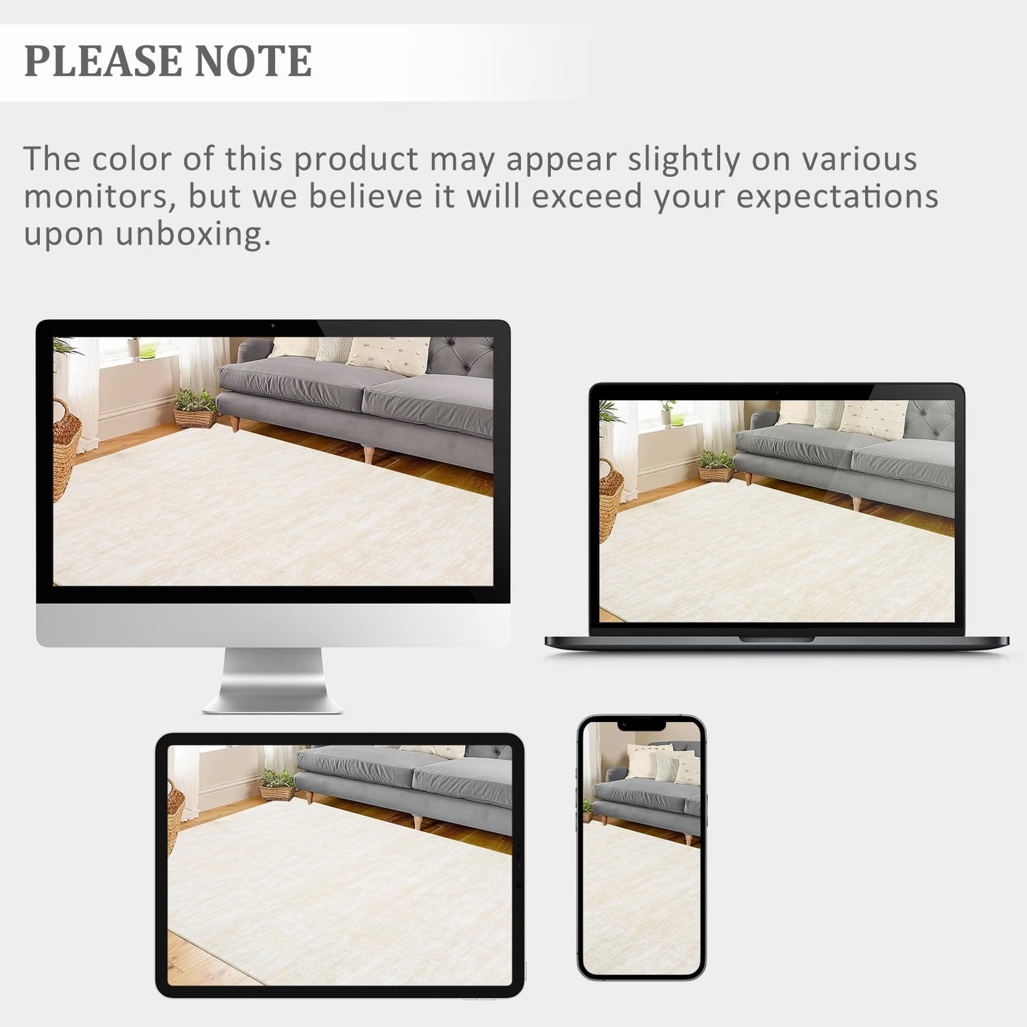 Garvee Modern Solid Rugs for Living Room 8x10 Washable Rug Large Non Slip Low Pile Foldable Carpet Ultra Soft Non-Shedding Stain-Resistant Floor Mat for Bedroom Playroom Nursery Office Dorm Cream