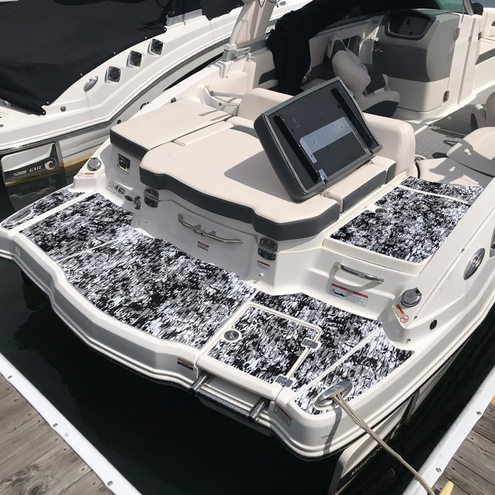 FOCEAN Boat Flooring EVA Foam Boat Decking Camo Self-Adhesive Marine Mats for Jon Boats,Bass Boat,RV,Kayak, 94.5''x 15.7'', Snow Camo