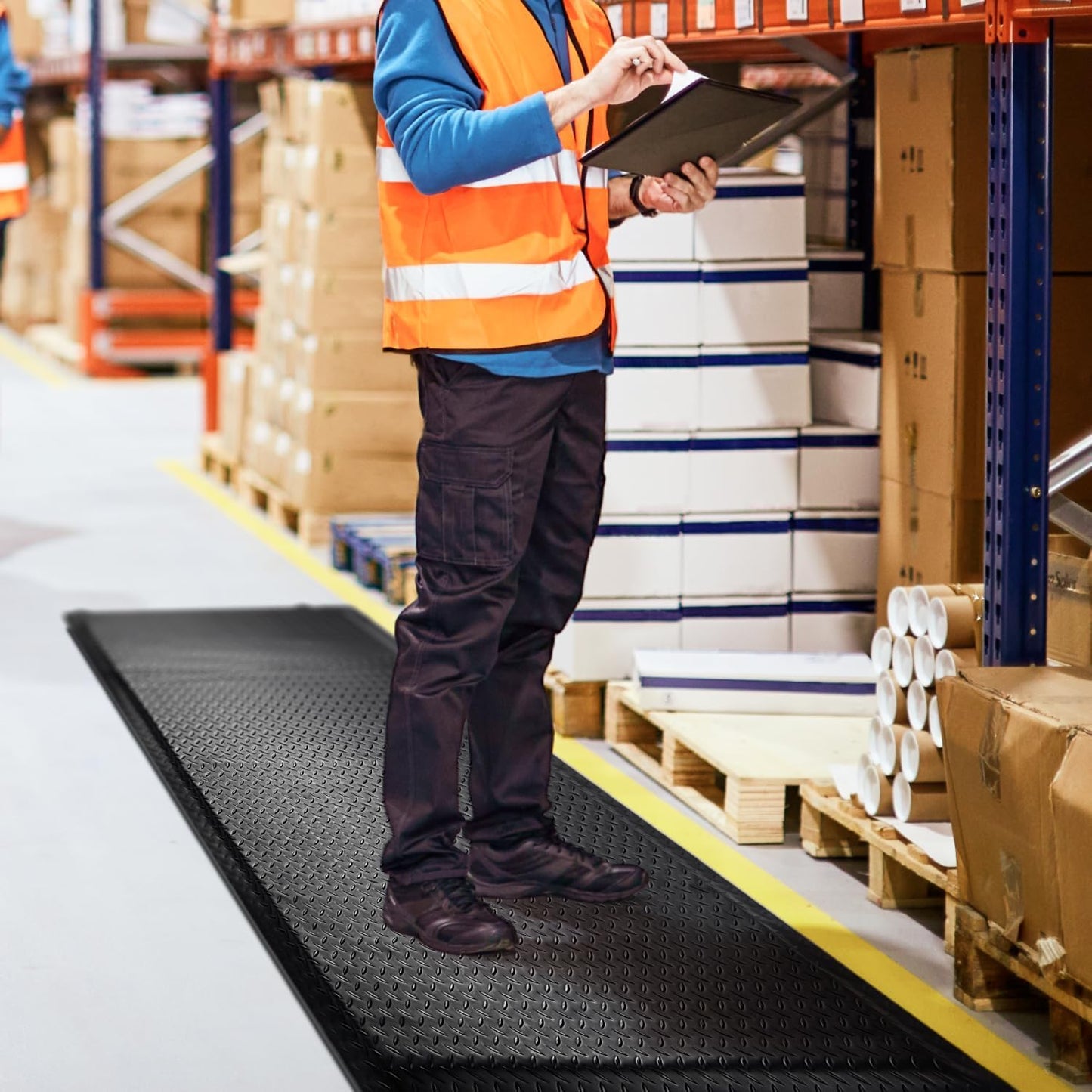 GOCEZIA 3ft x 5ft Anti Fatigue Mat, Industrial Grade Anti Fatigue Ergonomic Standing Mat 15/16" Thick Heavy Duty Workshop Floor Mat for Leg & Back Pain (Black, 3 * 5 ft)