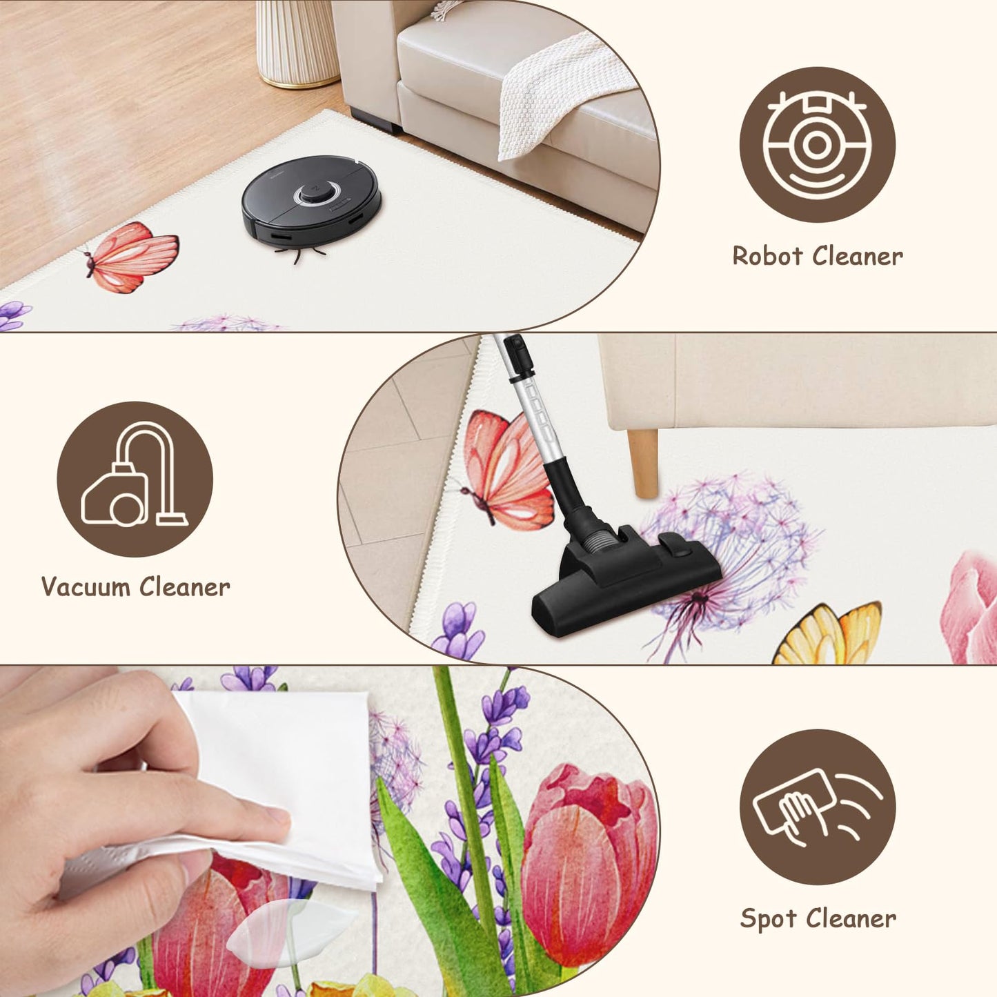 Cryomitron Spring Summer Tulip Outdoor Rug 2x3 Pink Tulip Flowers Lavender Dandelion Door Mat Indoor Entrance Non Slip Soft Low Pile Washable Throw Rugs for Living Room Bedroom Holiday Decor